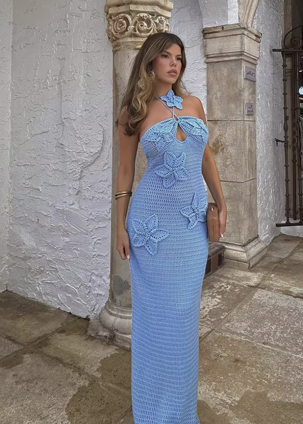 ARIEL - MAXI BLUE KNITTED DRESS